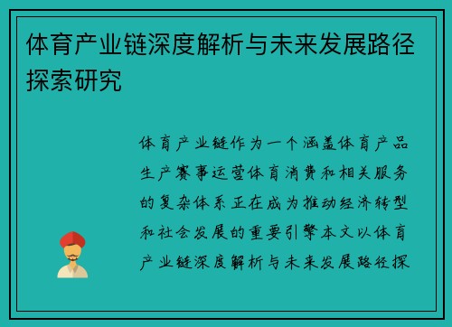 体育产业链深度解析与未来发展路径探索研究