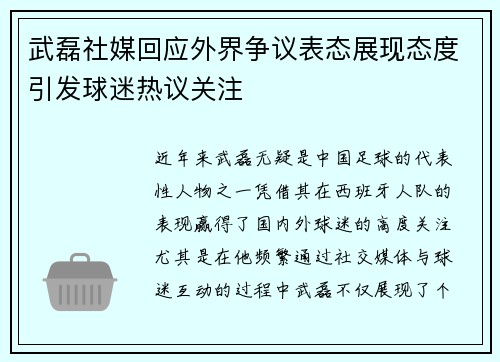 武磊社媒回应外界争议表态展现态度引发球迷热议关注